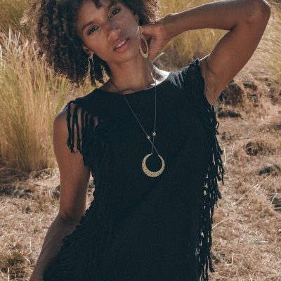 Black Boho Top Bohemian Frayed Tee Hand Loomed