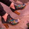 Leather Mexican Embroidery Open Toe Boots Mexican Style